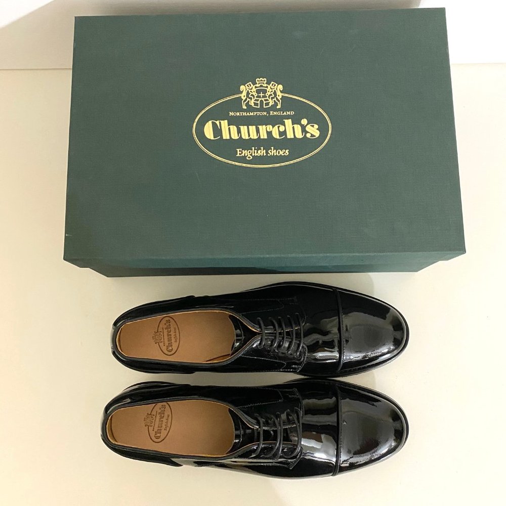 CHURCH'S Black Patent Oxford/Brogues/Derby Shoes